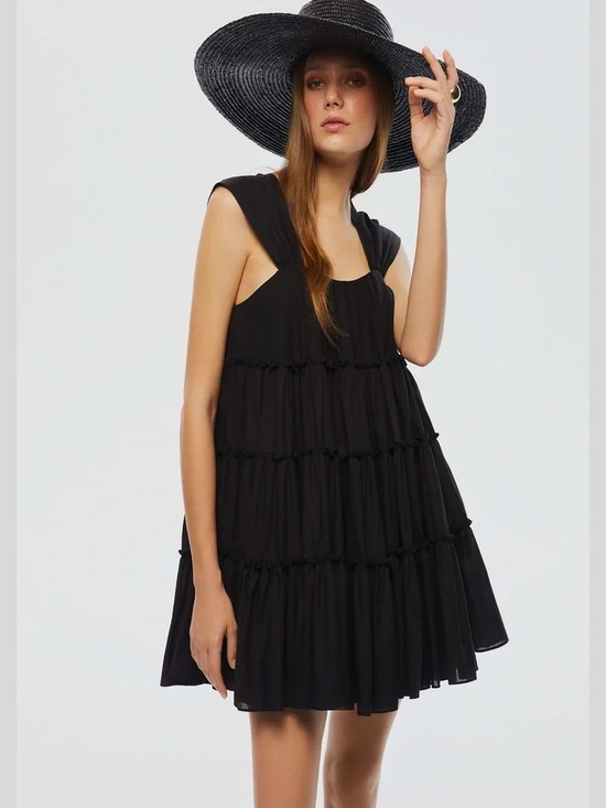 Nocturne Dresses & Skirts - Nocturne Siyah Black Ruffled Tiered Mini Dress Sz 1 / Small 100% Cotton Babydoll